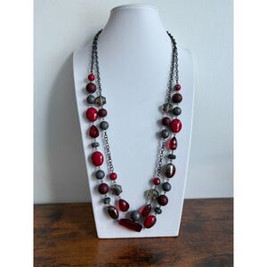 Stylish Red and Silver Beaded Necklace